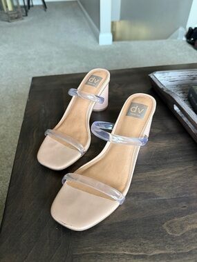 DV by Dolce Vita Blush Nude Block Heel Sandals with Clear Straps